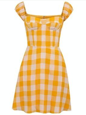 NWOT AUTUMN ADEIGBO ROBIN YELLOW GINGHAM DRESS SMALL
